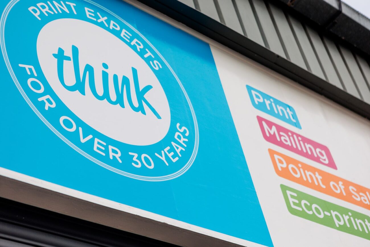 The logo of Think Design and Print who are an established local print service. with 30 years of experience due to their personalised service and focus on quality printing.