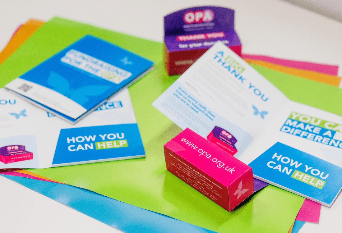 A colourful variety of different print marketing to be used for a variety of formats and utilising different paper finish.