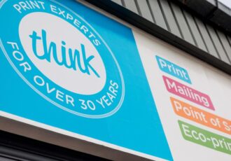 The logo of Think Design and Print who are an established local print service. with 30 years of experience due to their personalised service and focus on quality printing.